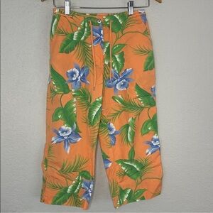 Vintage 90s Ralph Lauren Orange Floral Capri Pants Crop Resortwear Hawaiian